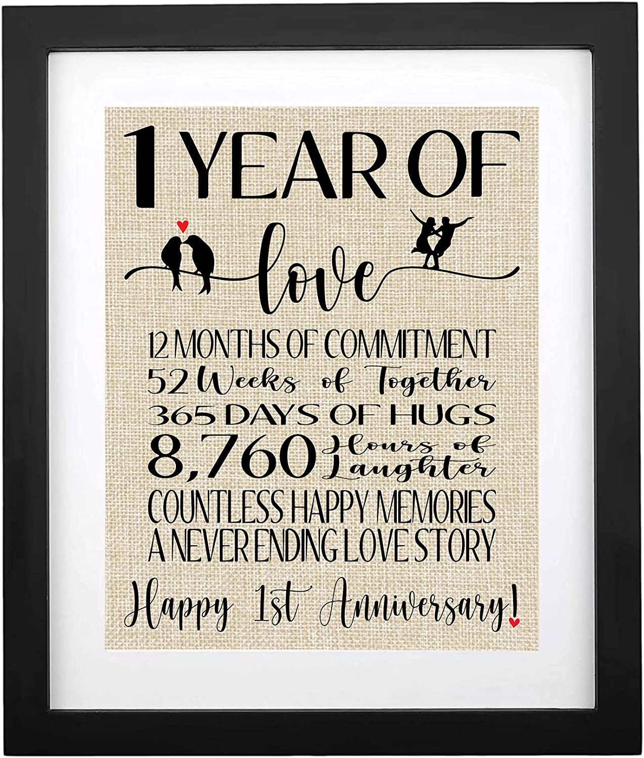 1st Anniversary Burlap Print β Unique Gifts for Husband & Wife, First Wedding Anniversary Keepsake