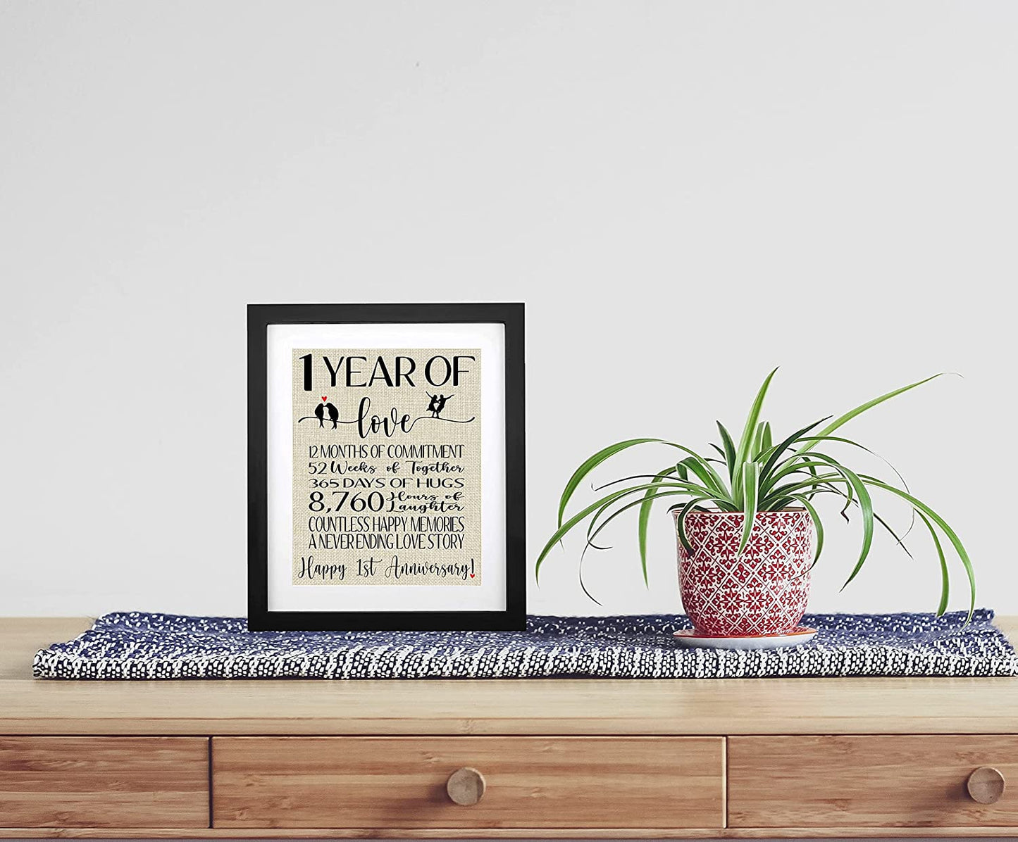 1st Anniversary Burlap Print β Unique Gifts for Husband & Wife, First Wedding Anniversary Keepsake