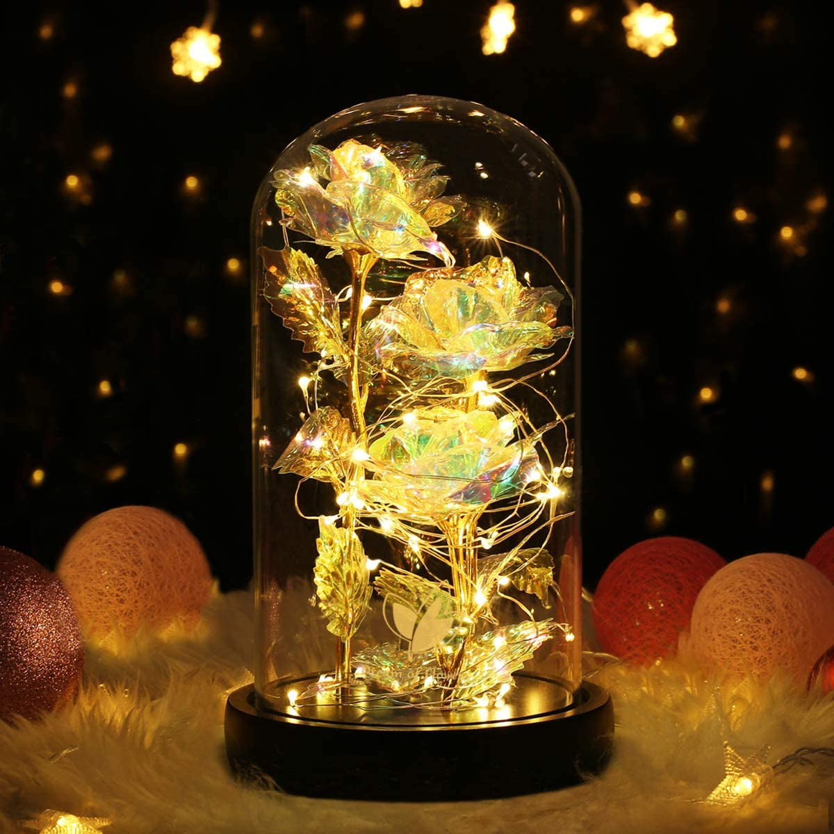 Galaxy Rose in Glass Dome with LED Lights