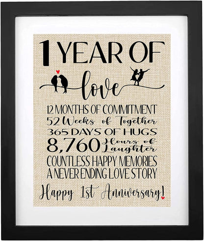 1st Anniversary Burlap Print – Unique Gifts for Husband & Wife, First Wedding Anniversary Keepsake