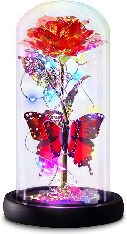 Galaxy Glass Rose with Butterfly Light