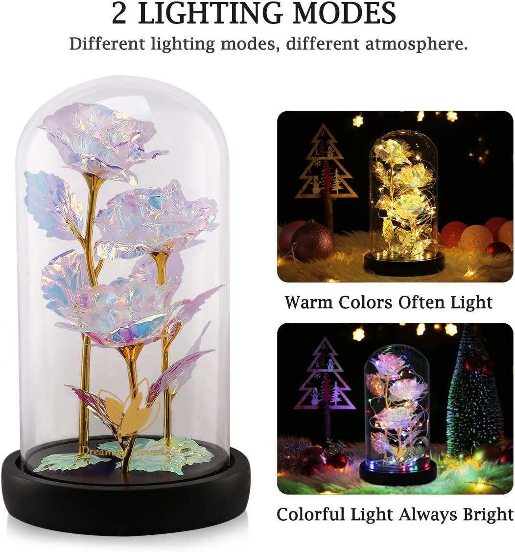 Galaxy Rose in Glass Dome with LED Lights