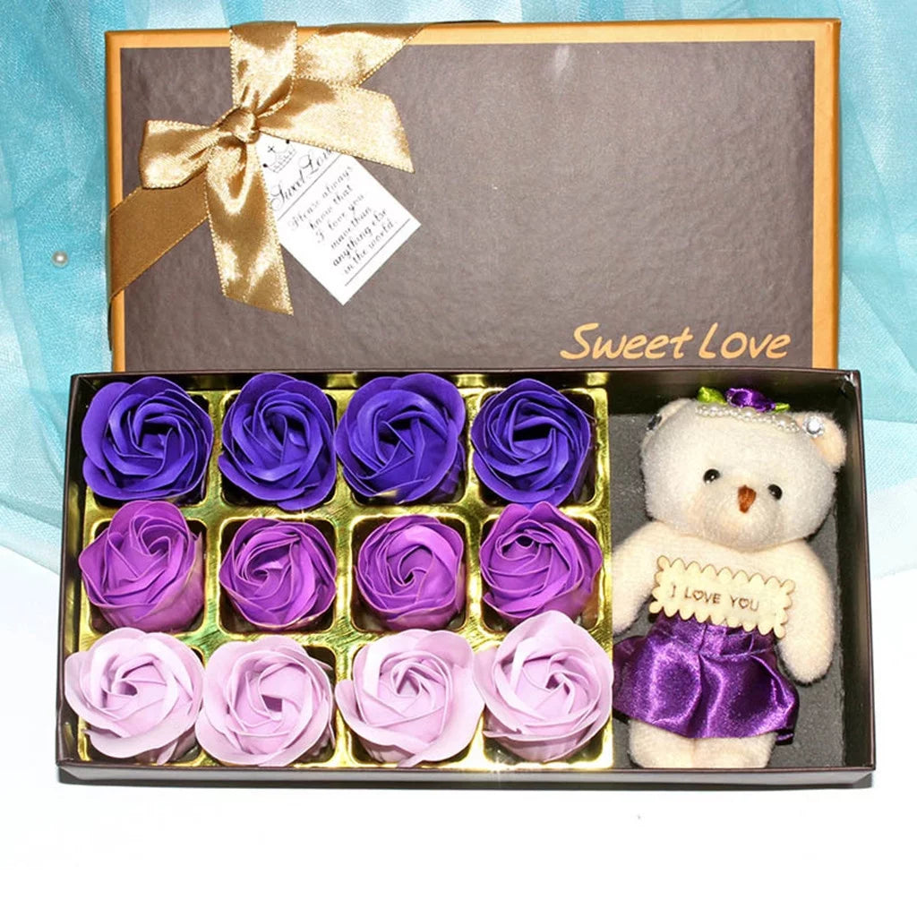 Valentines Day Gifts  2024 Valentine'S Day Bear Gift Box Gift Rose Gift Small Gift 12 Soap Flower