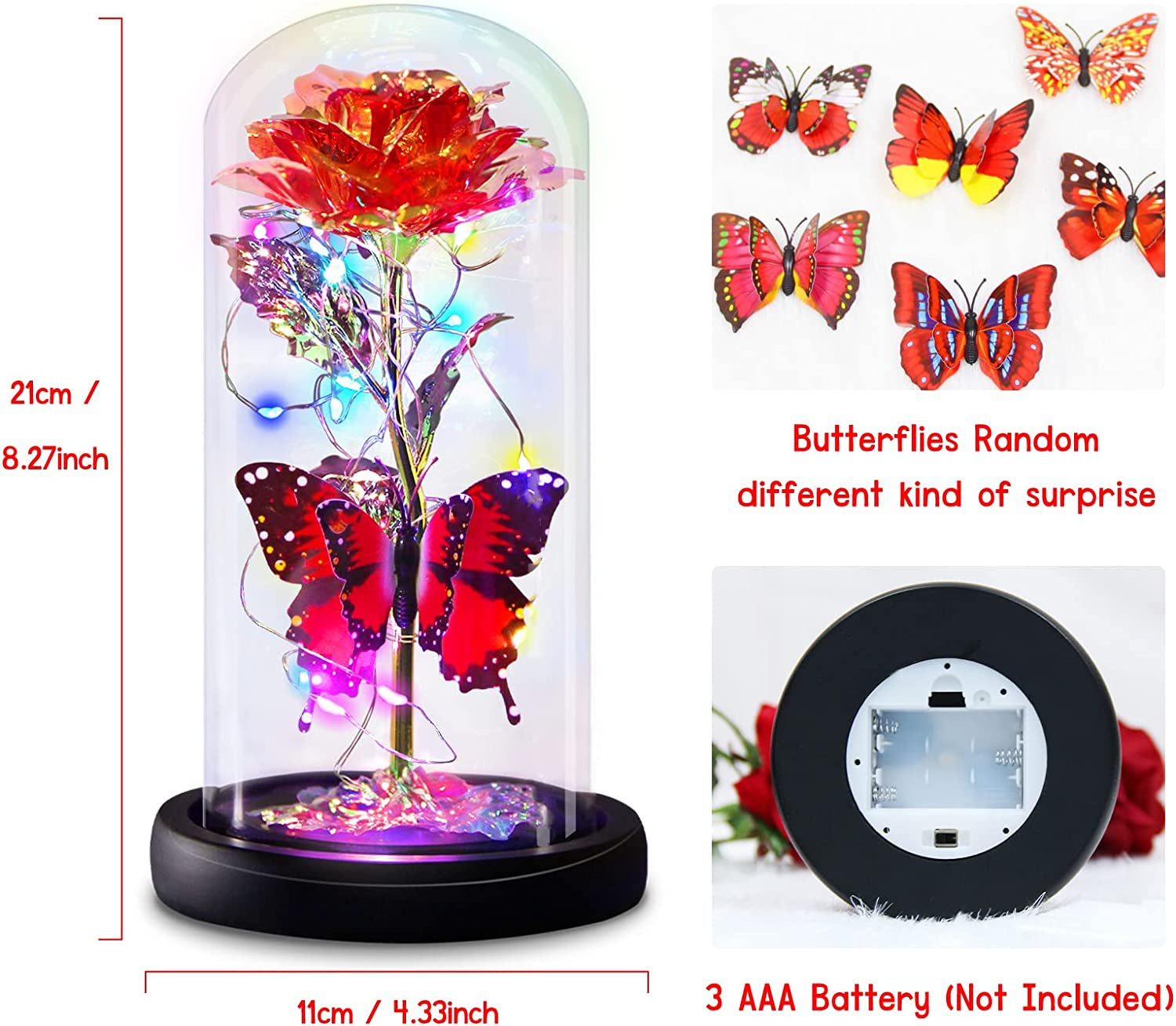 Galaxy Glass Rose with Butterfly Light