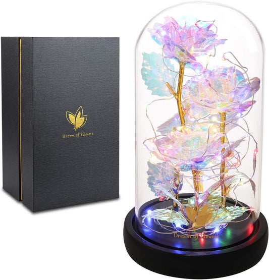 Galaxy Rose in Glass Dome with LED Lights