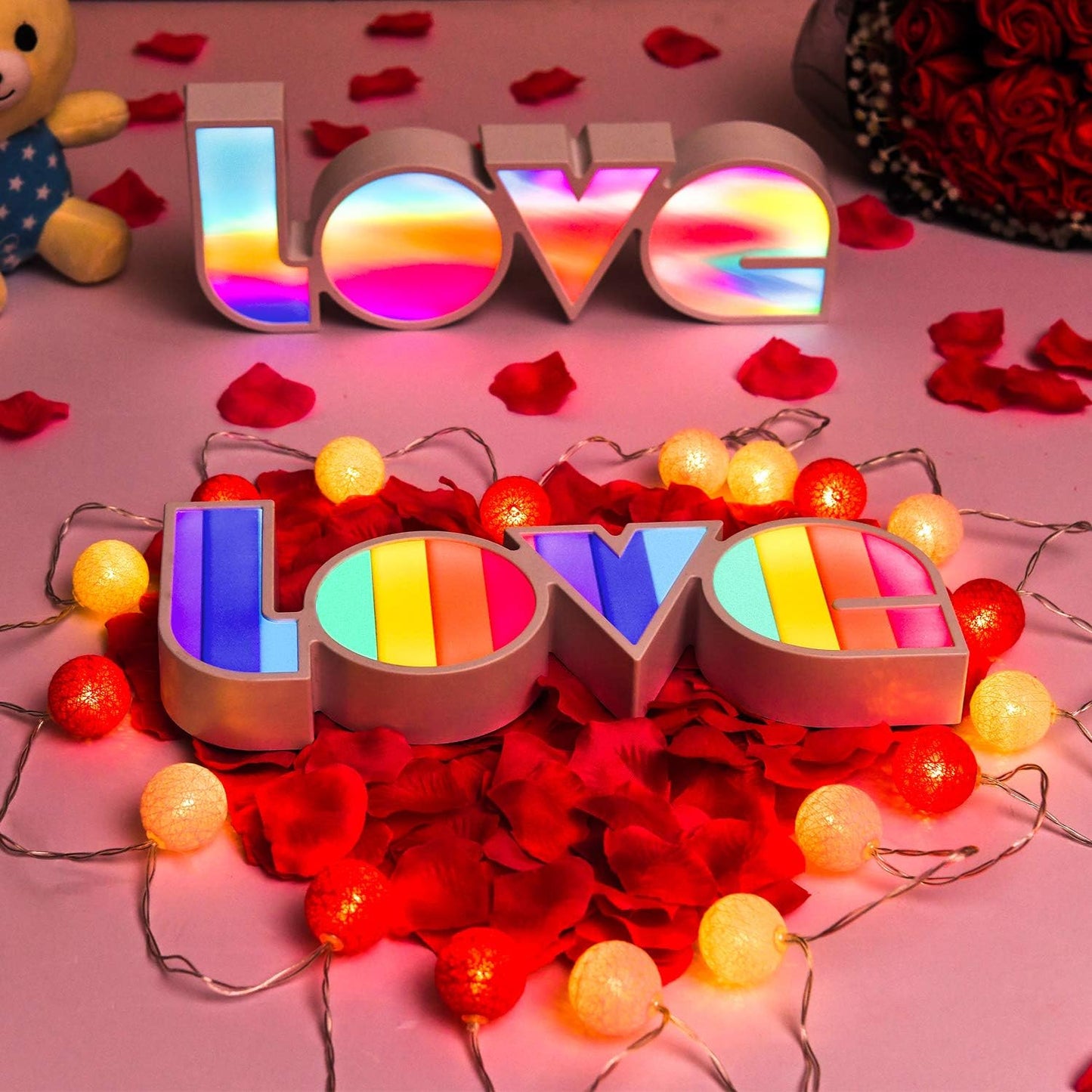 Rainbow Love Neon Sign Lamp - 14" LED Marquee Light for Valentine's Day, Parties & Special Occasions