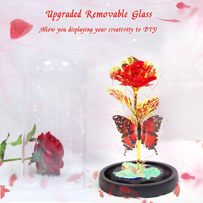 Galaxy Glass Rose with Butterfly Light