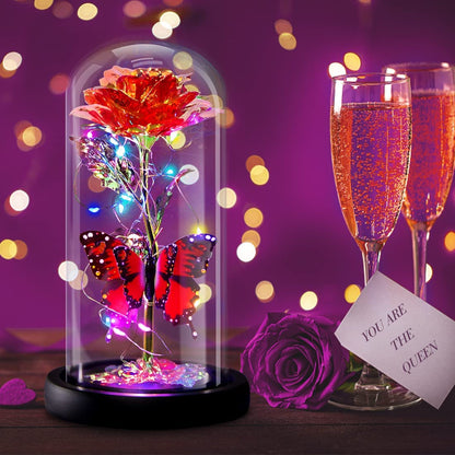 Galaxy Glass Rose with Butterfly Light